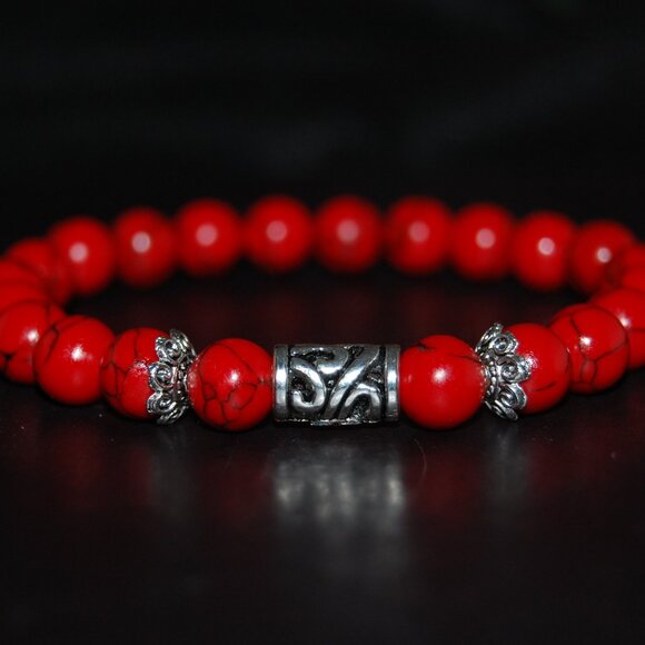 Red Howlite Bracelet,Red Beaded Bracelet,Howlite Bracelet - Picture 1 of 2